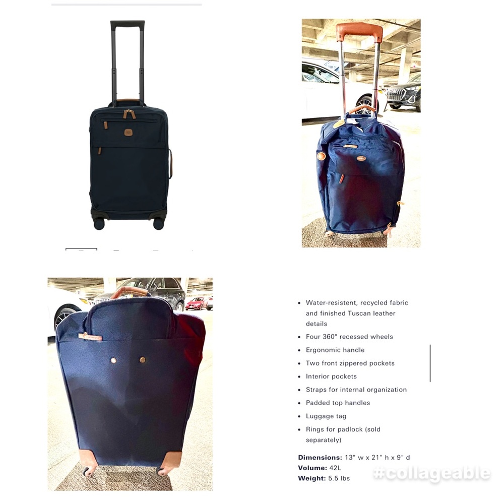 Bric's Blue and Brown Luggage Travel Bags with Telescoping Handle a